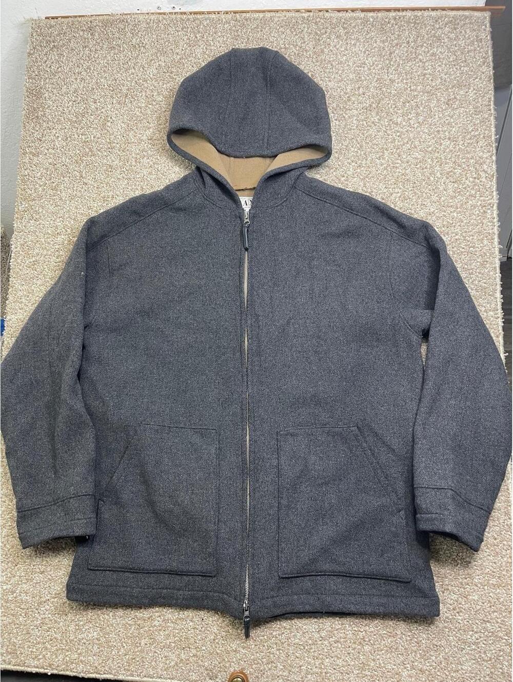Armani Exchange Mens Hoodie L Gray Zip Jacket AX Sweater 72% Wool